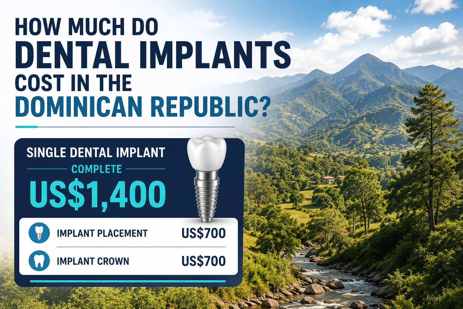 Cost of dental implants in the Dominican Republic including single implant and crown pricing